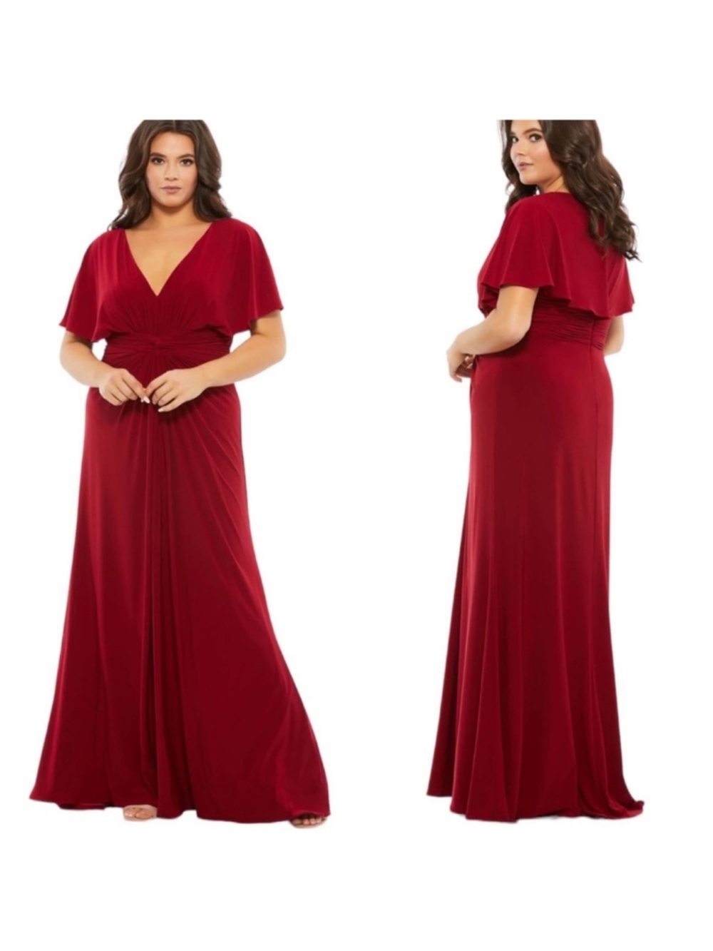 Mac Duggal V-Neck Minimalist Jersey evening dress gown Deep Red Size 22W 67916